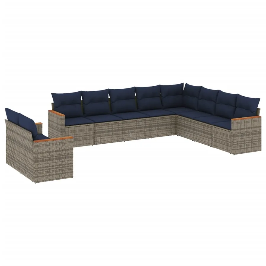 Ensemble de canapé de jardin 10 pcs avec coussins gris résine tressée - 2