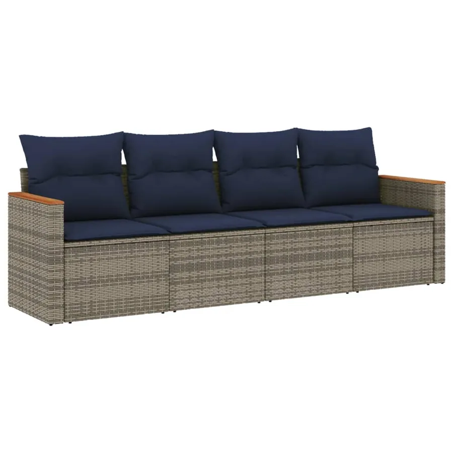 Ensemble de canapé de jardin 4 pcs avec coussins gris résine tressée - 2