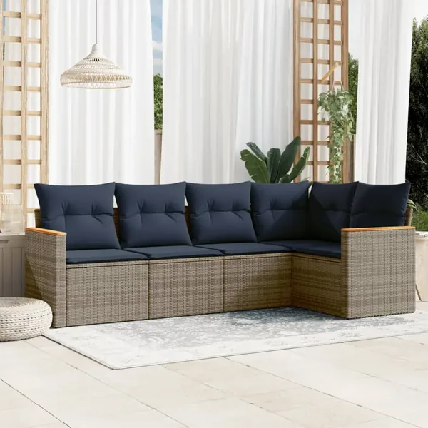 Ensemble de canapé de jardin 5 pcs avec coussins gris résine tressée