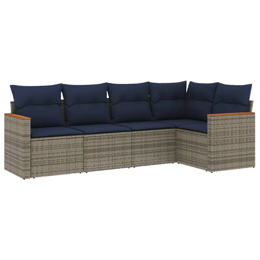 Ensemble de canapé de jardin 5 pcs avec coussins gris résine tressée - 2