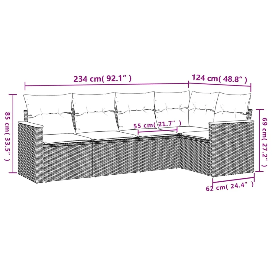 Ensemble de canapé de jardin 5 pcs avec coussins gris résine tressée - 7