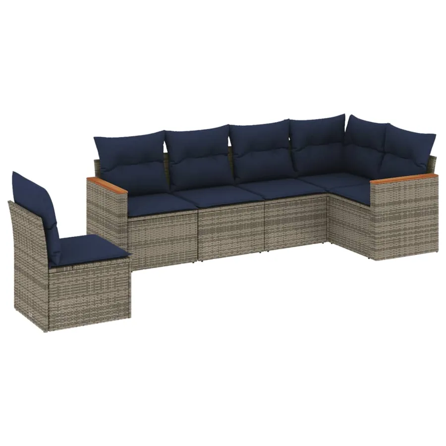 Ensemble de canapé de jardin 6 pcs avec coussins gris résine tressée - 2