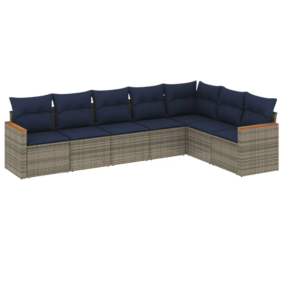 Ensemble de canapé de jardin 7 pcs avec coussins gris résine tressée - 2