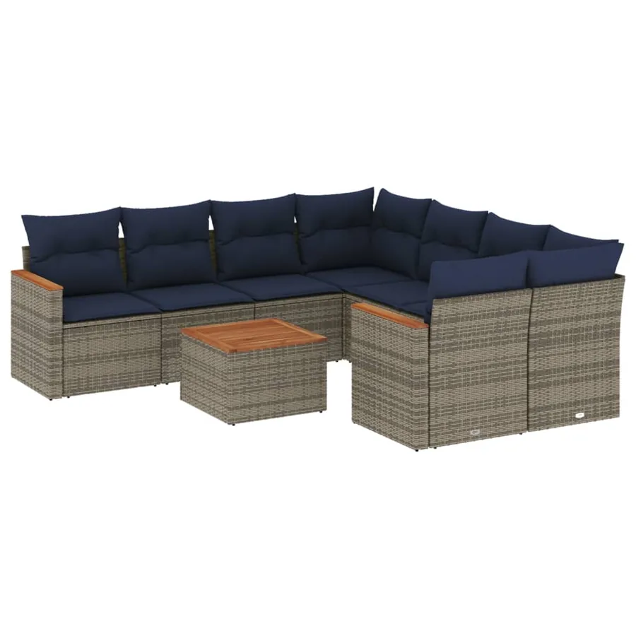Ensemble de canapé de jardin 9 pcs avec coussins gris résine tressée - 2