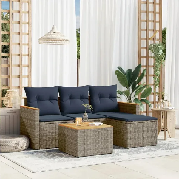 Ensemble de canapé de jardin 5 pcs avec coussins gris résine tressée