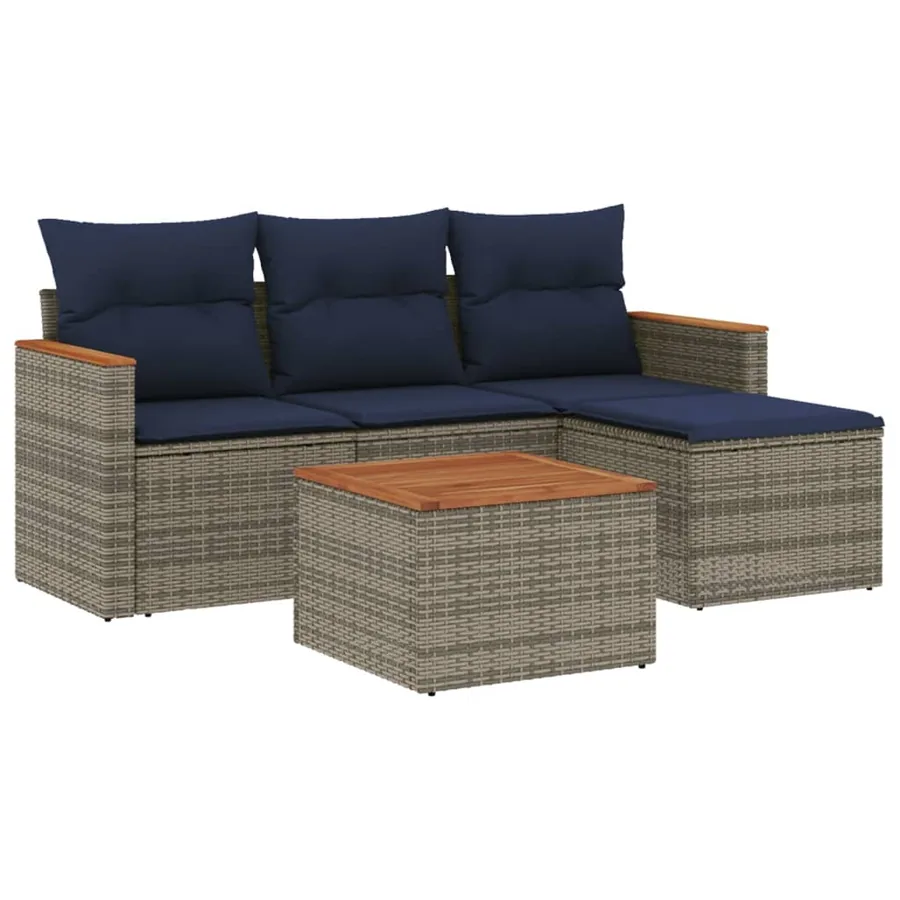 Ensemble de canapé de jardin 5 pcs avec coussins gris résine tressée - 2