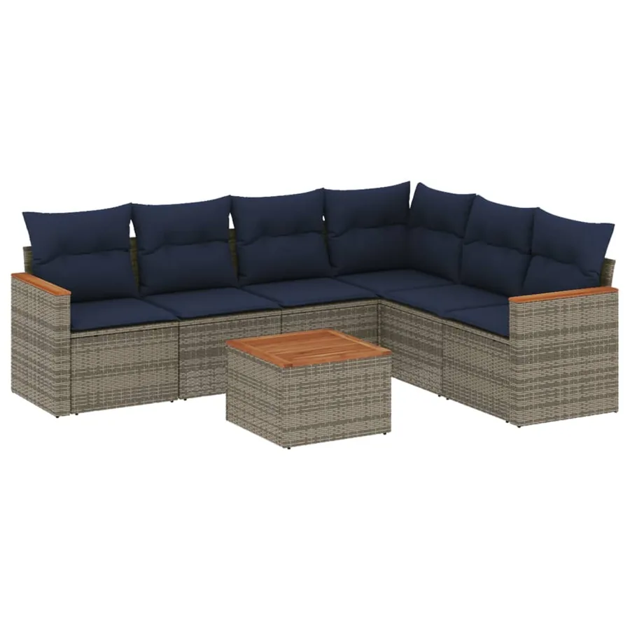 Ensemble de canapé de jardin 7 pcs avec coussins gris résine tressée - 2