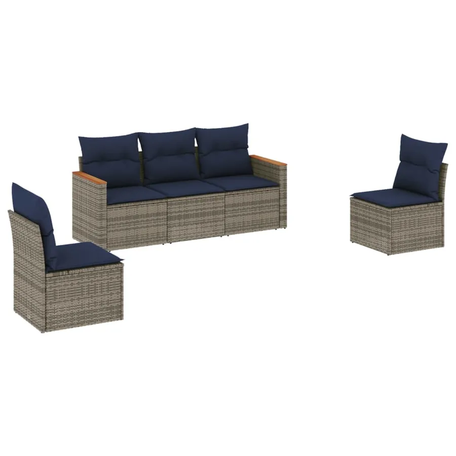 Ensemble de canapé de jardin 5 pcs avec coussins gris résine tressée - 2