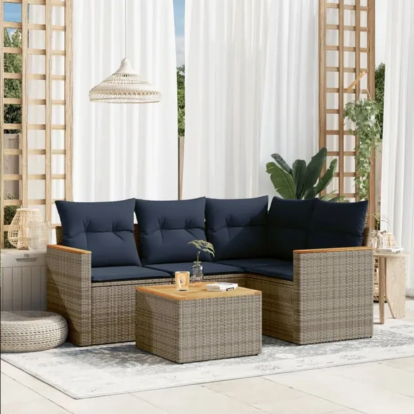 Ensemble de canapé de jardin 5 pcs avec coussins gris résine tressée