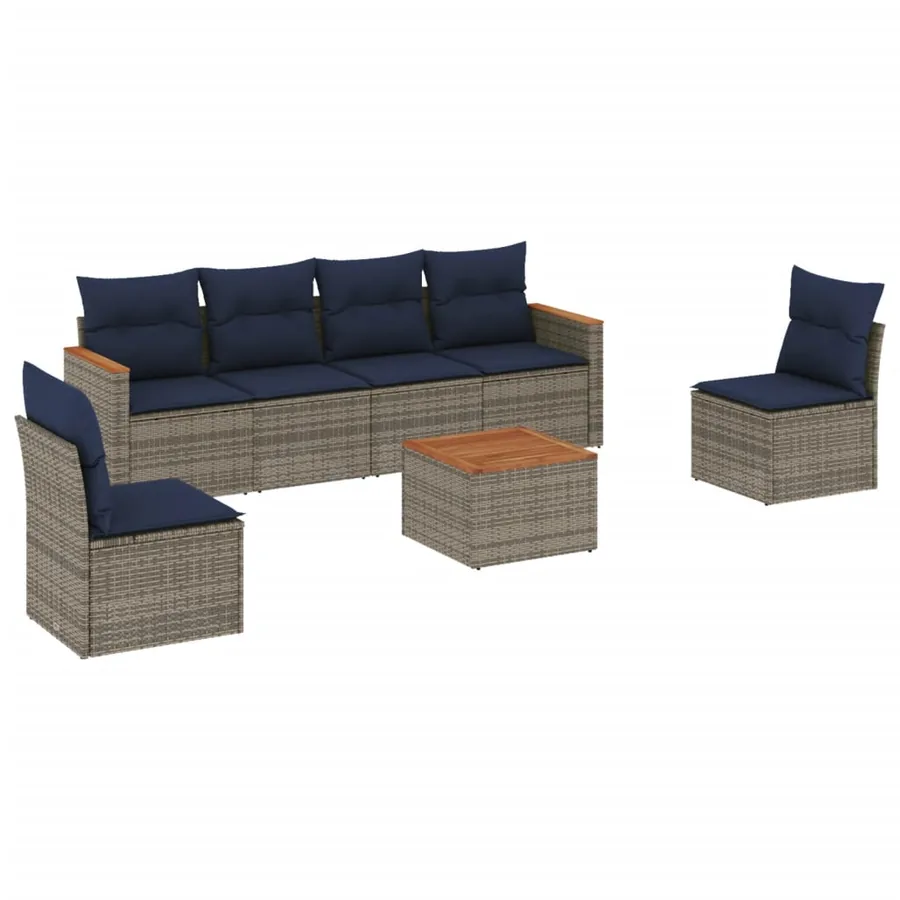 Ensemble de canapé de jardin 7 pcs avec coussins gris résine tressée - 2