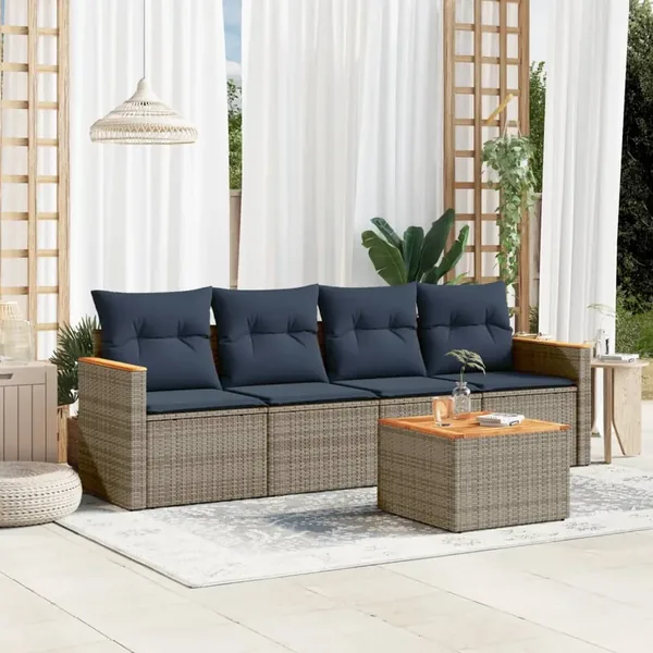 Ensemble de canapé de jardin 5 pcs avec coussins gris résine tressée