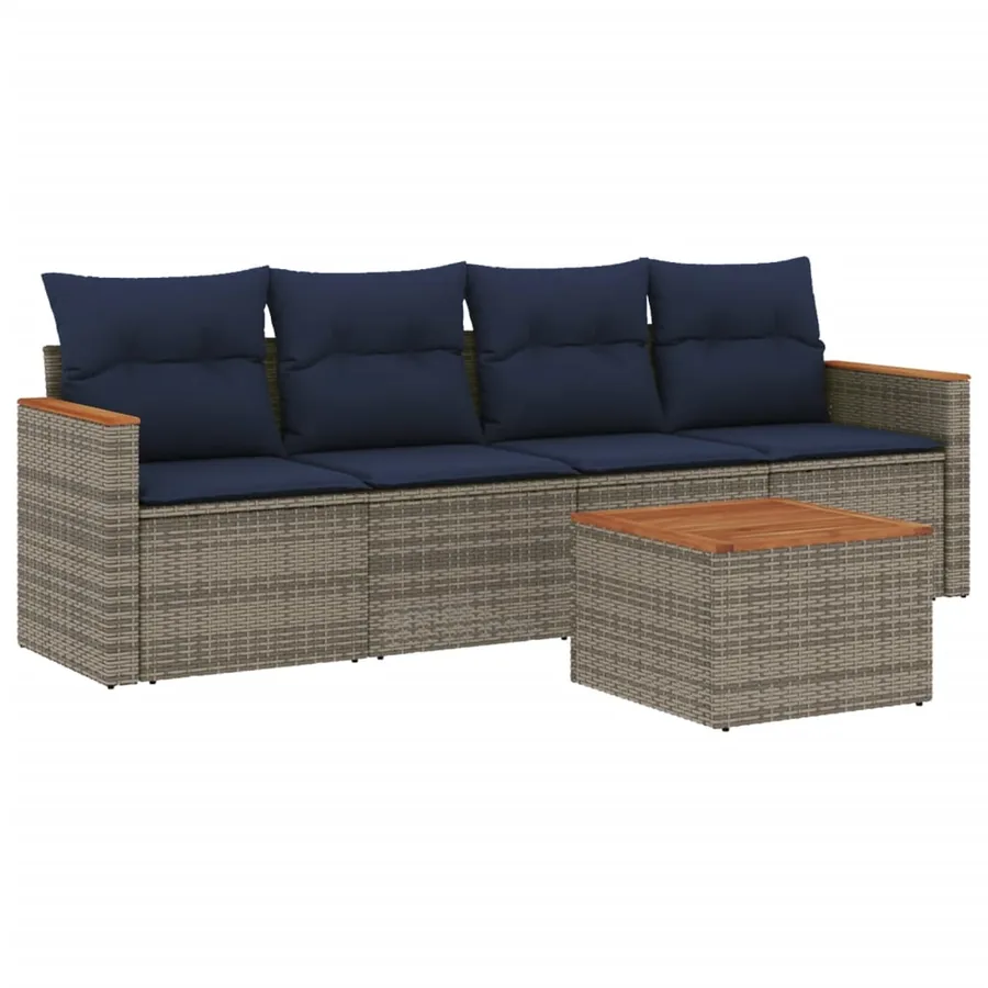 Ensemble de canapé de jardin 5 pcs avec coussins gris résine tressée - 2