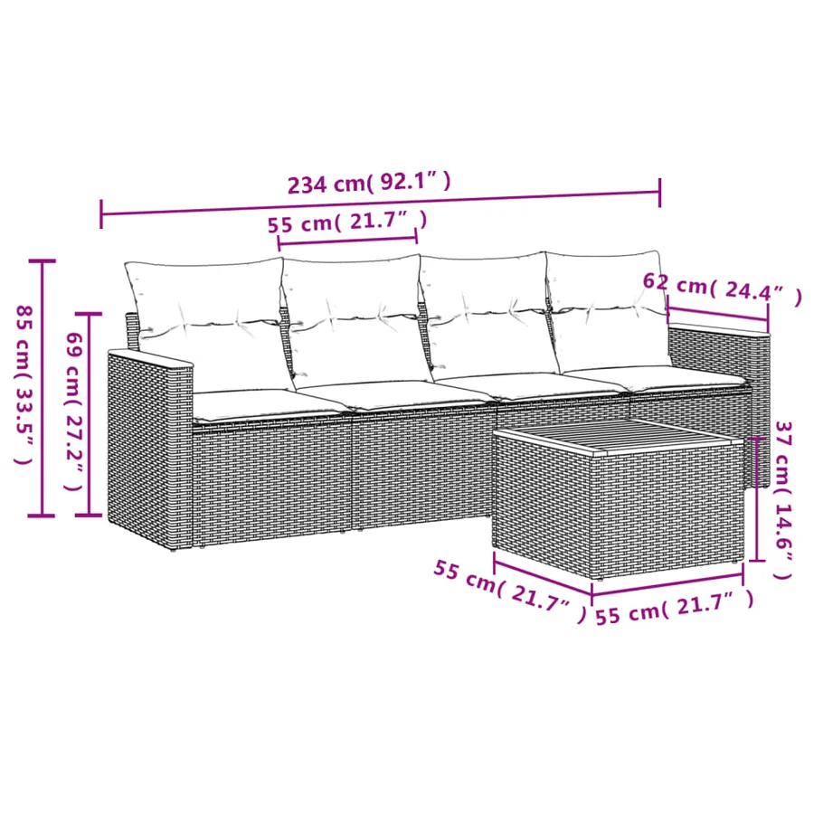 Ensemble de canapé de jardin 5 pcs avec coussins gris résine tressée - 8