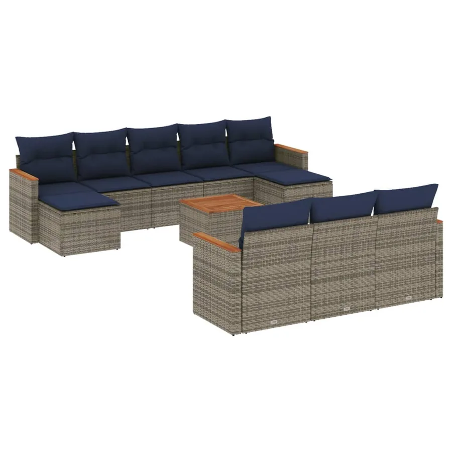 Ensemble de canapé de jardin 11 pcs avec coussins gris résine tressée - 2