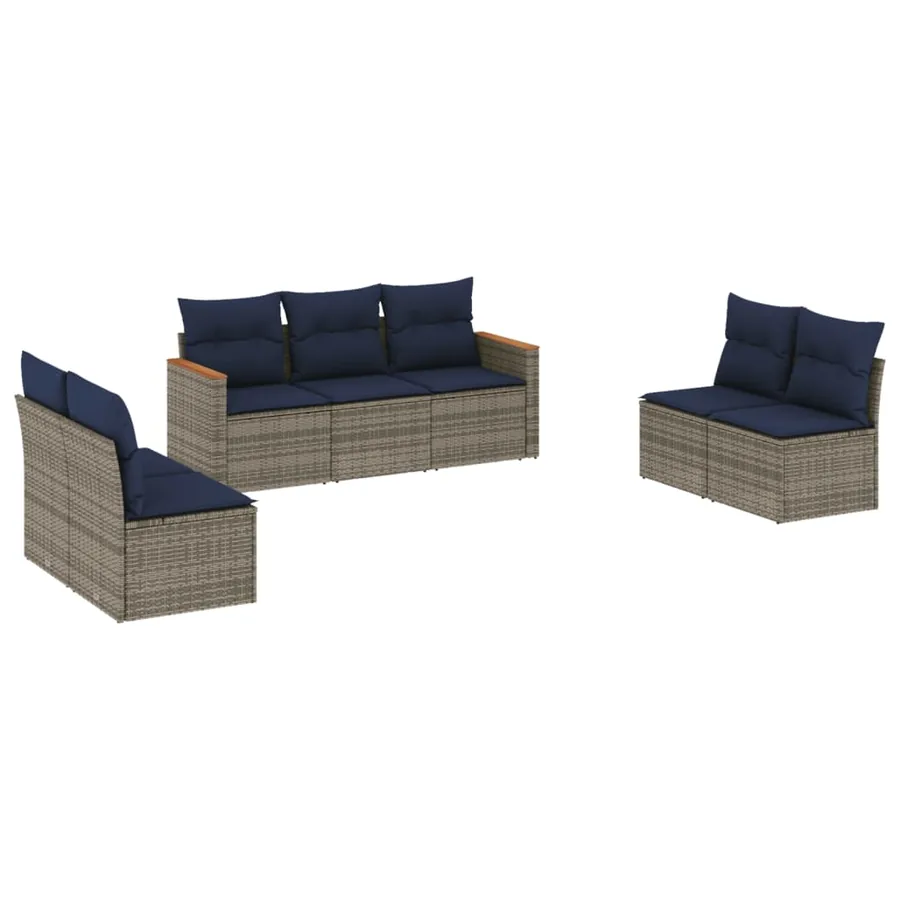 Ensemble de canapé de jardin 7 pcs avec coussins gris résine tressée - 2