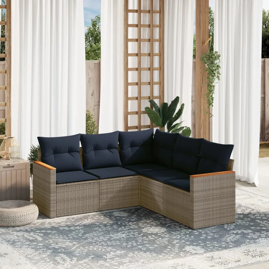 Ensemble de canapé de jardin 5 pcs avec coussins gris résine tressée