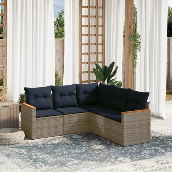 Ensemble de canapé de jardin 5 pcs avec coussins gris résine tressée