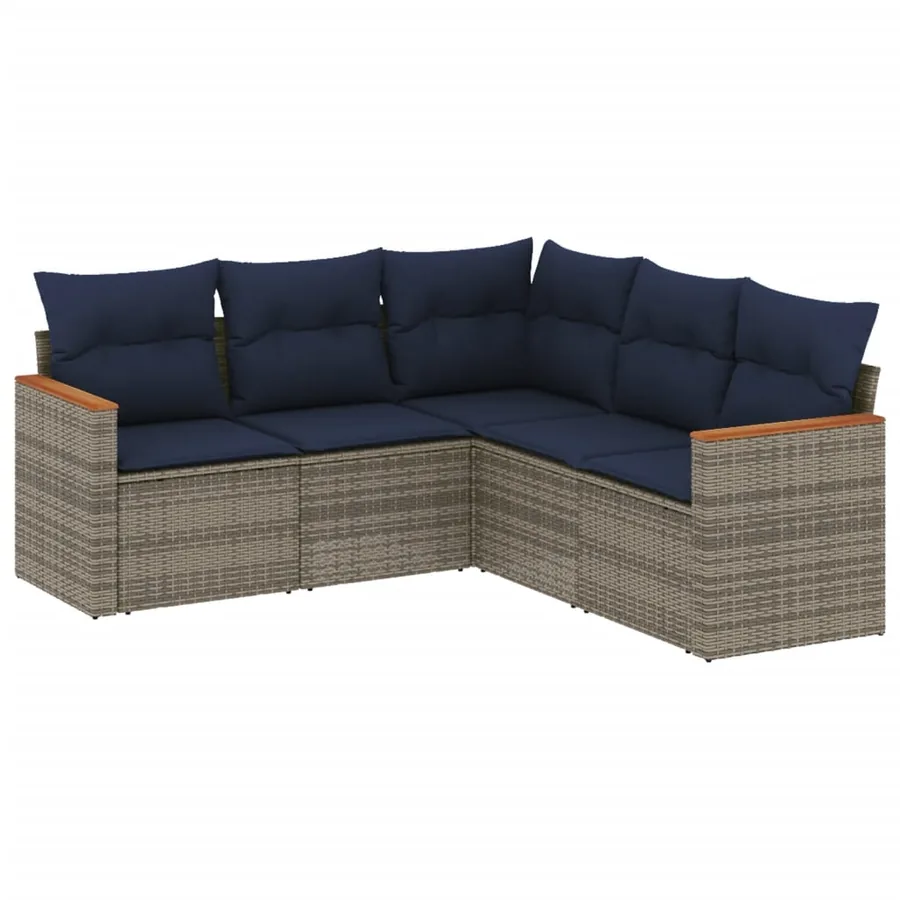 Ensemble de canapé de jardin 5 pcs avec coussins gris résine tressée - 2