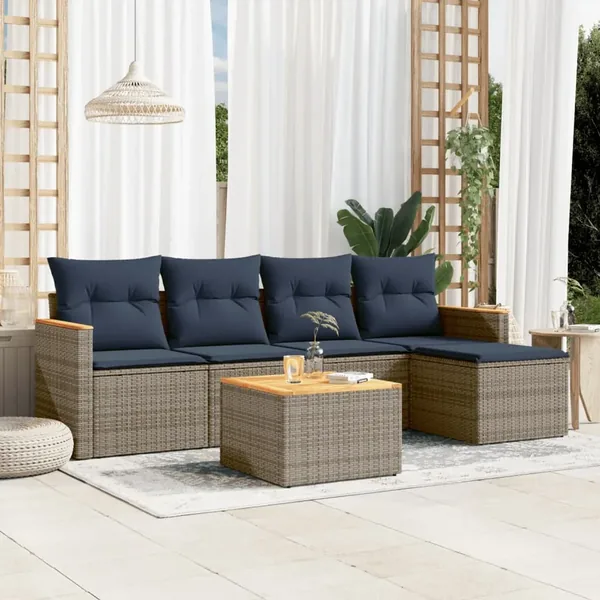 Ensemble de canapé de jardin 6 pcs avec coussins gris résine tressée