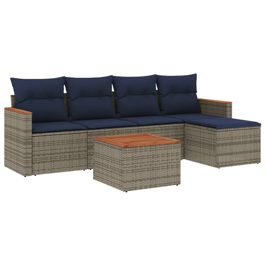 Ensemble de canapé de jardin 6 pcs avec coussins gris résine tressée - 2