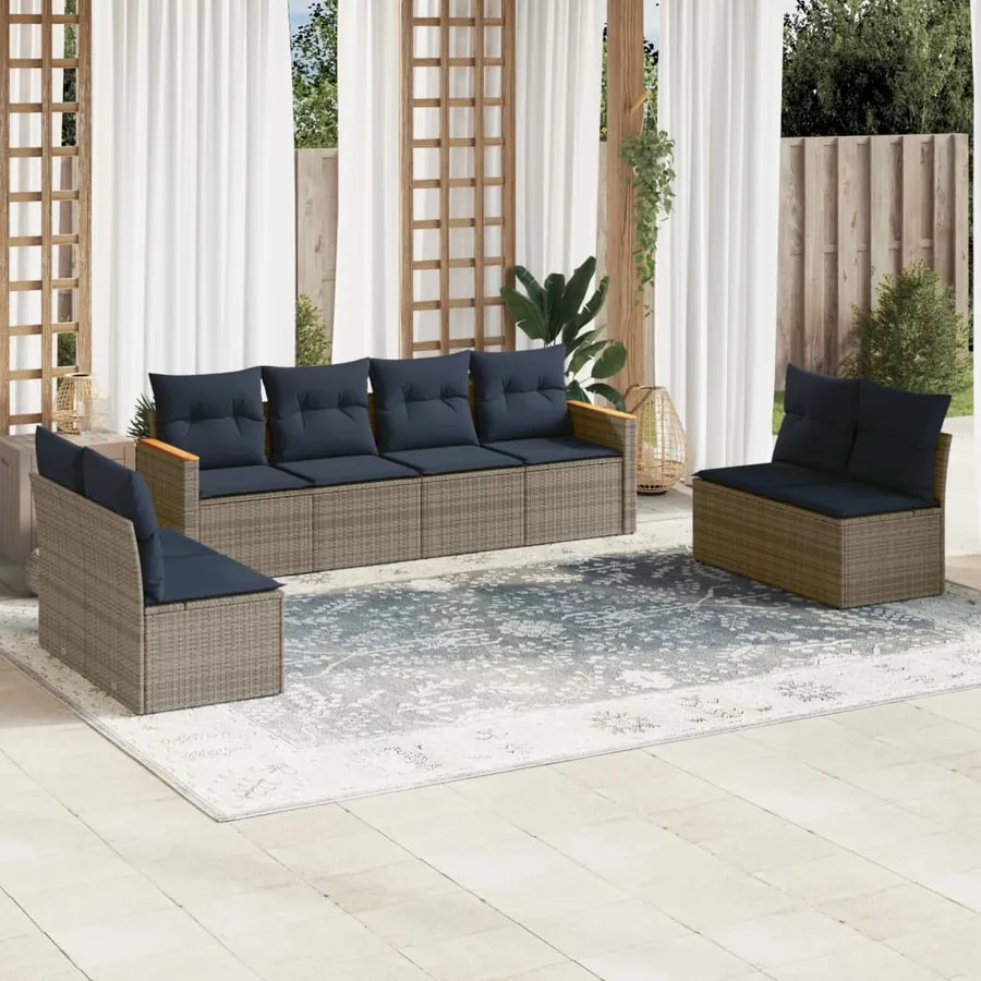 Ensemble de canapé de jardin 8 pcs avec coussins gris résine tressée