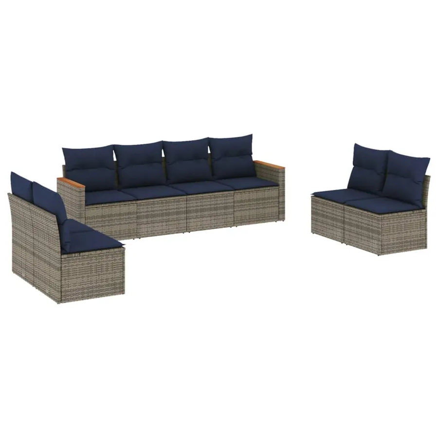 Ensemble de canapé de jardin 8 pcs avec coussins gris résine tressée - 2
