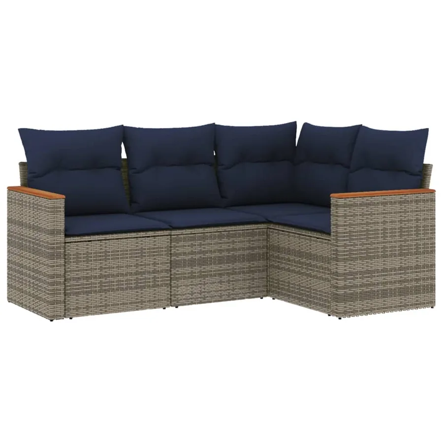 Ensemble de canapé de jardin 4 pcs avec coussins gris résine tressée - 2