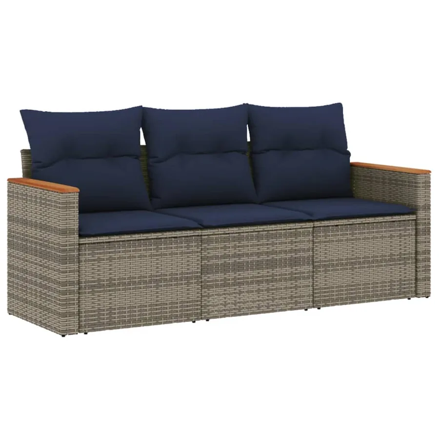 Ensemble de canapé de jardin 3 pcs avec coussins gris résine tressée - 2