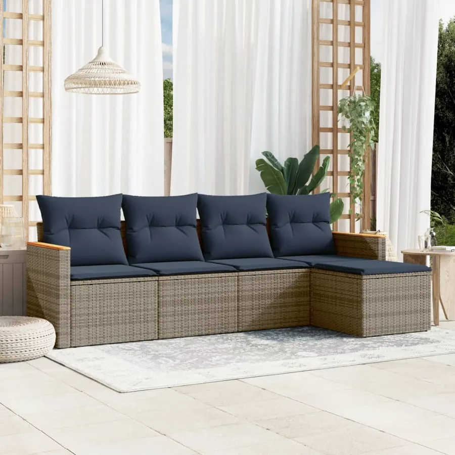 Ensemble de canapé de jardin 5 pcs avec coussins gris résine tressée