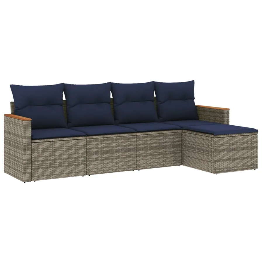 Ensemble de canapé de jardin 5 pcs avec coussins gris résine tressée - 2