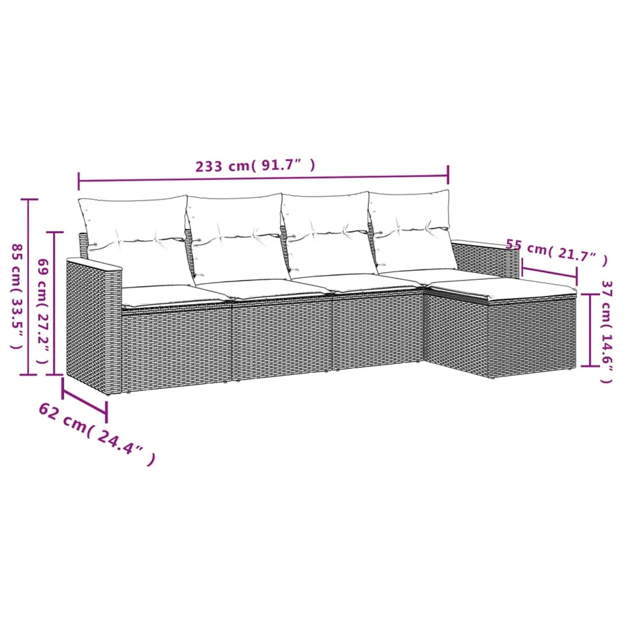 Ensemble de canapé de jardin 5 pcs avec coussins gris résine tressée - 8