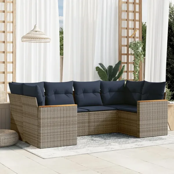 Ensemble de canapé de jardin 6 pcs avec coussins gris résine tressée