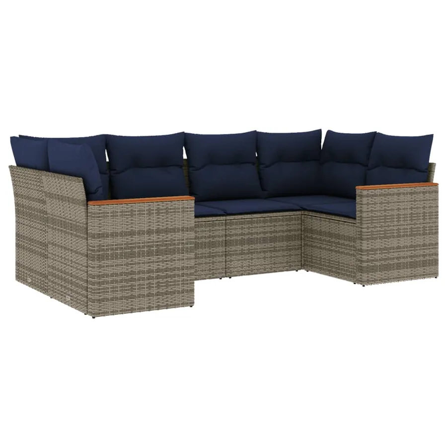 Ensemble de canapé de jardin 6 pcs avec coussins gris résine tressée - 2