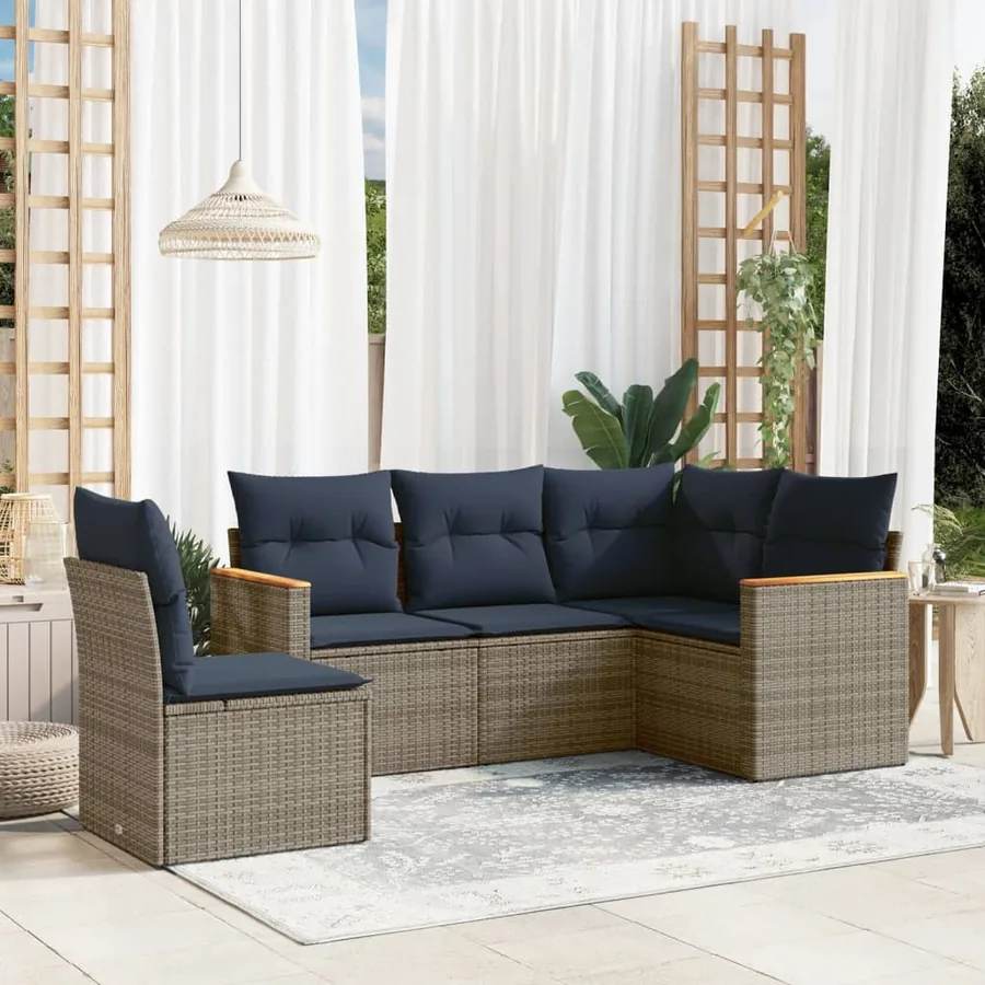 Ensemble de canapé de jardin 5 pcs avec coussins gris résine tressée