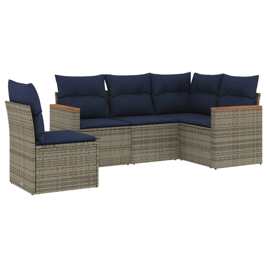 Ensemble de canapé de jardin 5 pcs avec coussins gris résine tressée - 2