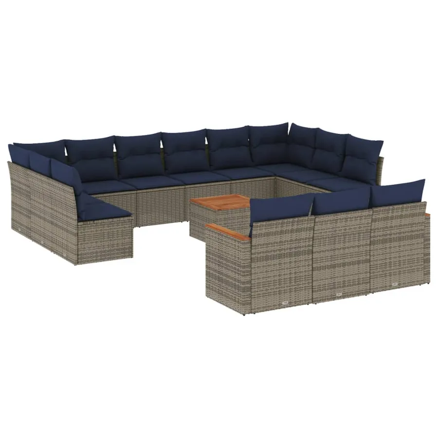 Ensemble de canapé de jardin 14 pcs avec coussins gris résine tressée - 2