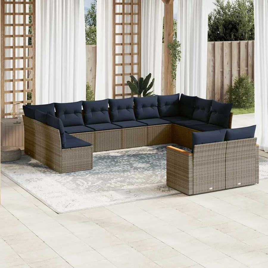 Ensemble de canapé de jardin 12 pcs avec coussins gris résine tressée