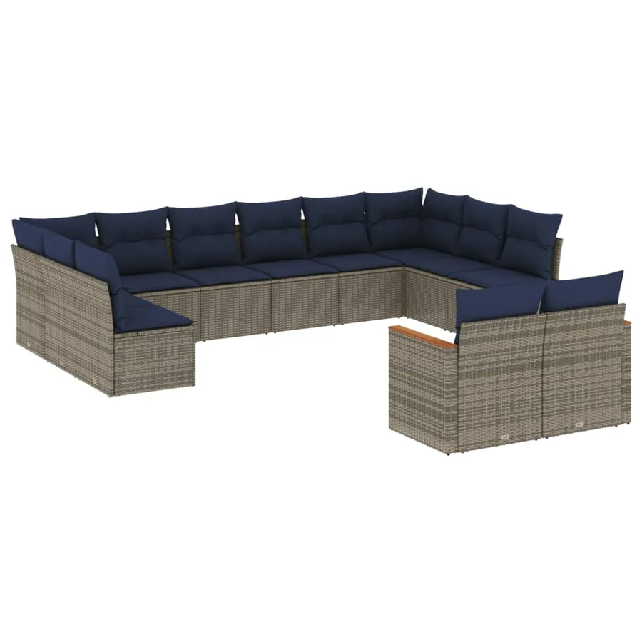 Ensemble de canapé de jardin 12 pcs avec coussins gris résine tressée - 2