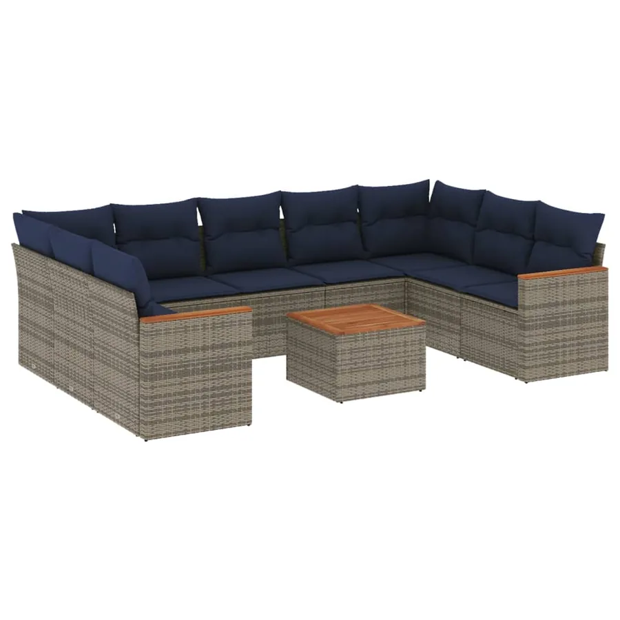 Ensemble de canapé de jardin 10 pcs avec coussins gris résine tressée - 2