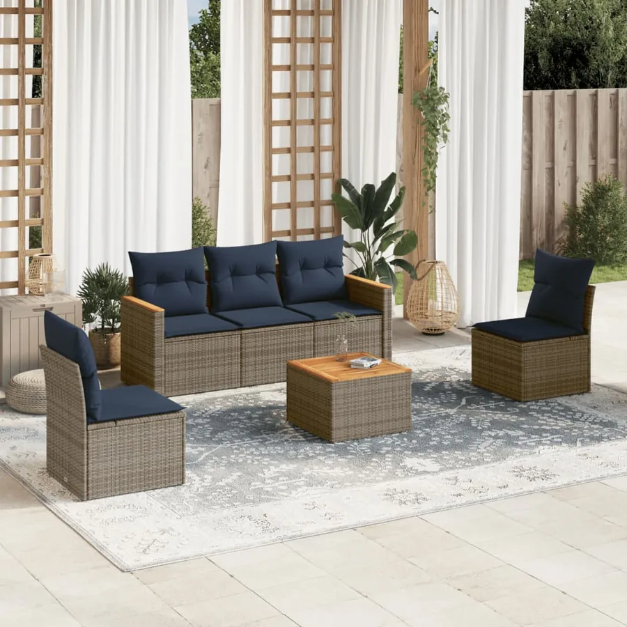 Ensemble de canapé de jardin 6 pcs avec coussins gris résine tressée