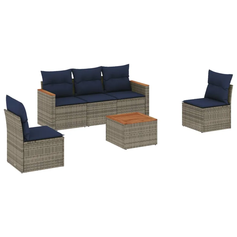 Ensemble de canapé de jardin 6 pcs avec coussins gris résine tressée - 2