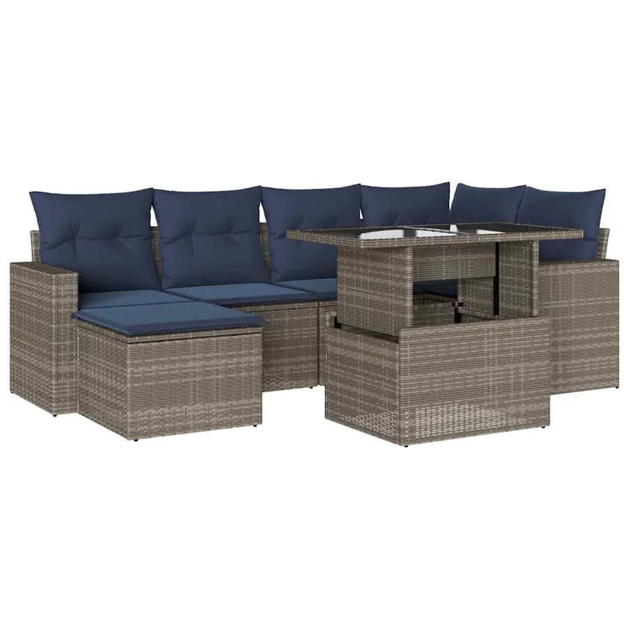 Ensemble de canapé de jardin 7 pcs avec coussins gris résine tressée - 2