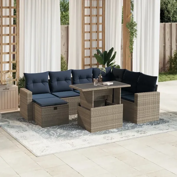 Ensemble de canapé de jardin 8 pcs avec coussins gris résine tressée