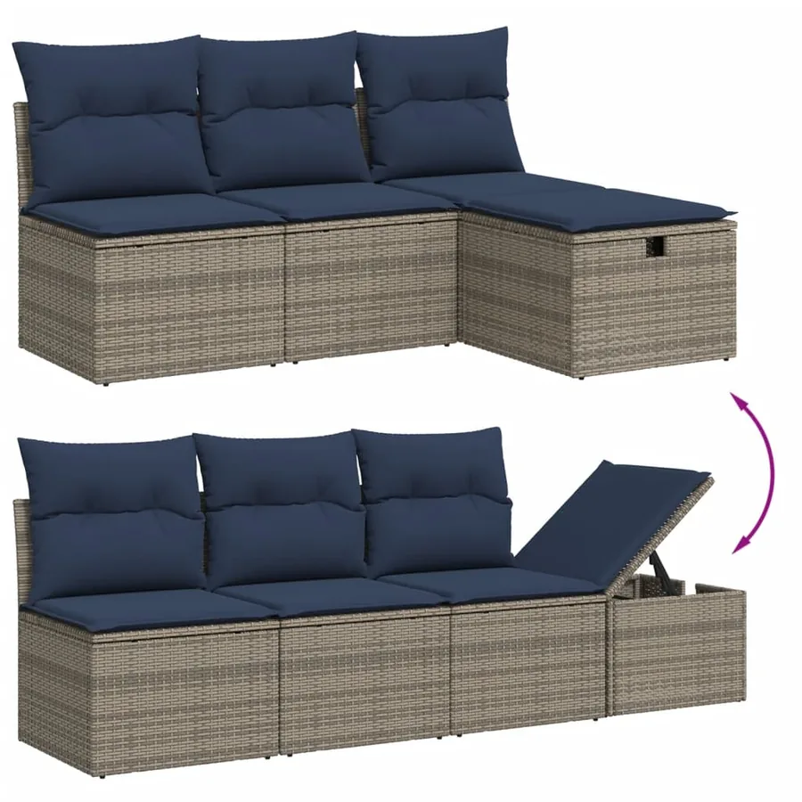 Ensemble de canapé de jardin 8 pcs avec coussins gris résine tressée - 10