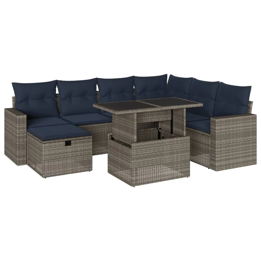 Ensemble de canapé de jardin 8 pcs avec coussins gris résine tressée - 2