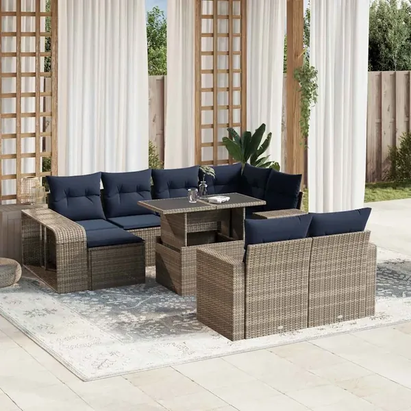 Ensemble de canapé de jardin 11 pcs avec coussins gris résine tressée