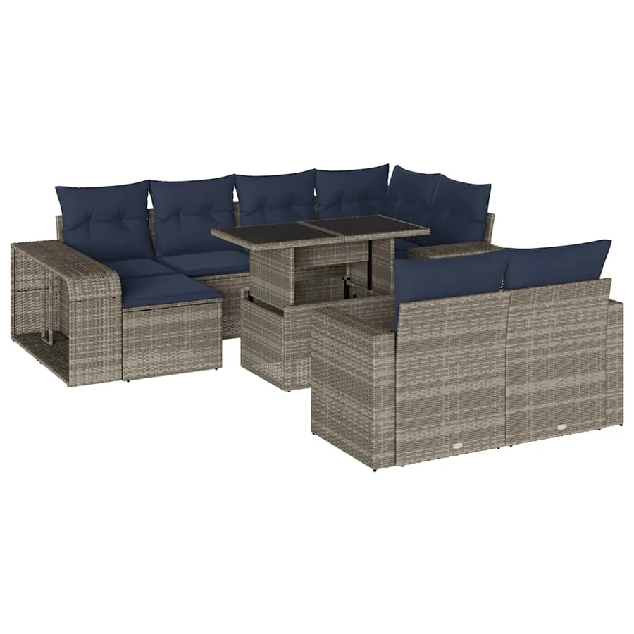 Ensemble de canapé de jardin 11 pcs avec coussins gris résine tressée - 2