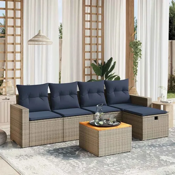 Ensemble de canapé de jardin 6 pcs avec coussins gris résine tressée