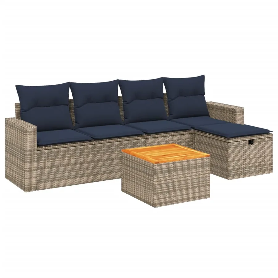 Ensemble de canapé de jardin 6 pcs avec coussins gris résine tressée - 2