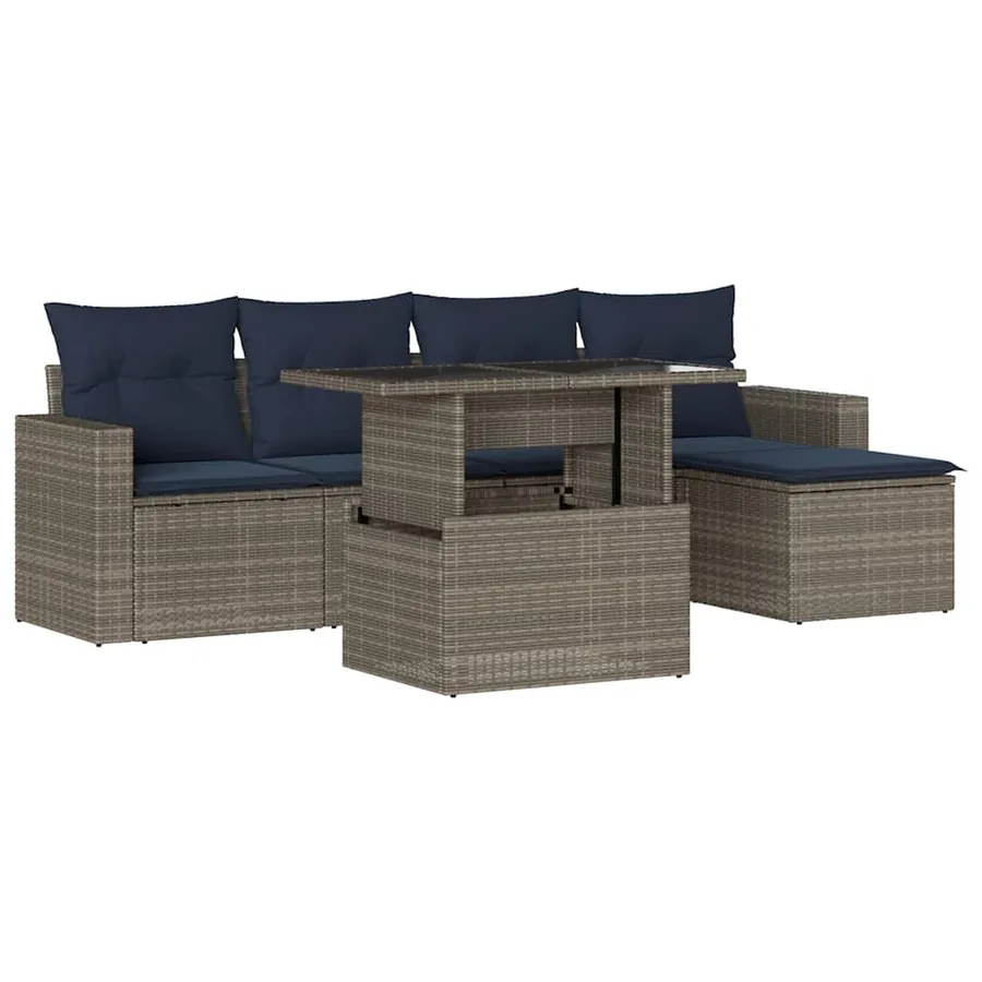 Ensemble de canapé de jardin 6 pcs avec coussins gris résine tressée - 2